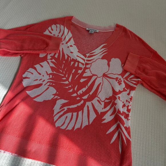 Tommy Bahama Courtside Palm V-Neck Coral Mesh Lightweight Pullover Sweater US M - Picture 3 of 10